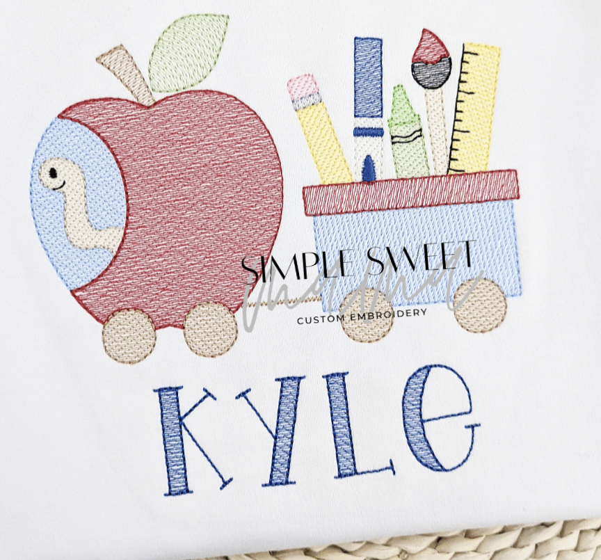 Apple Pulling School Supplies Wagon