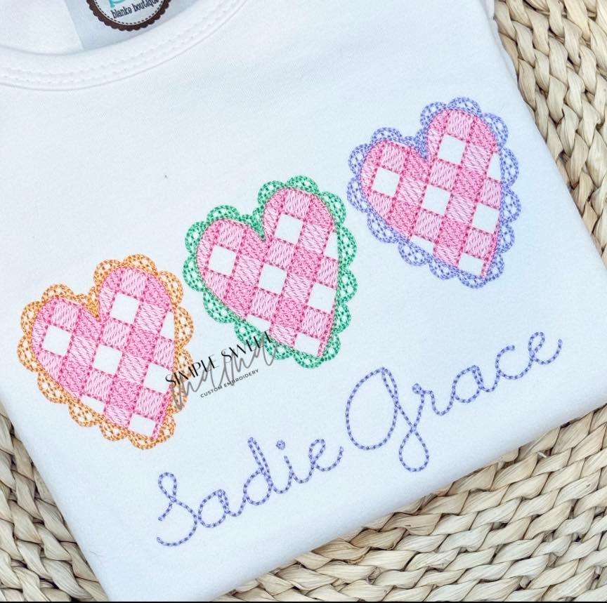 Rainbow Gingham Heart Trio