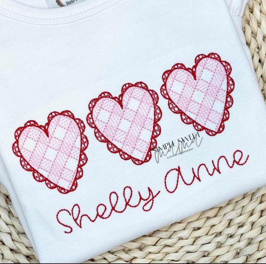 Lace Gingham Heart Trio