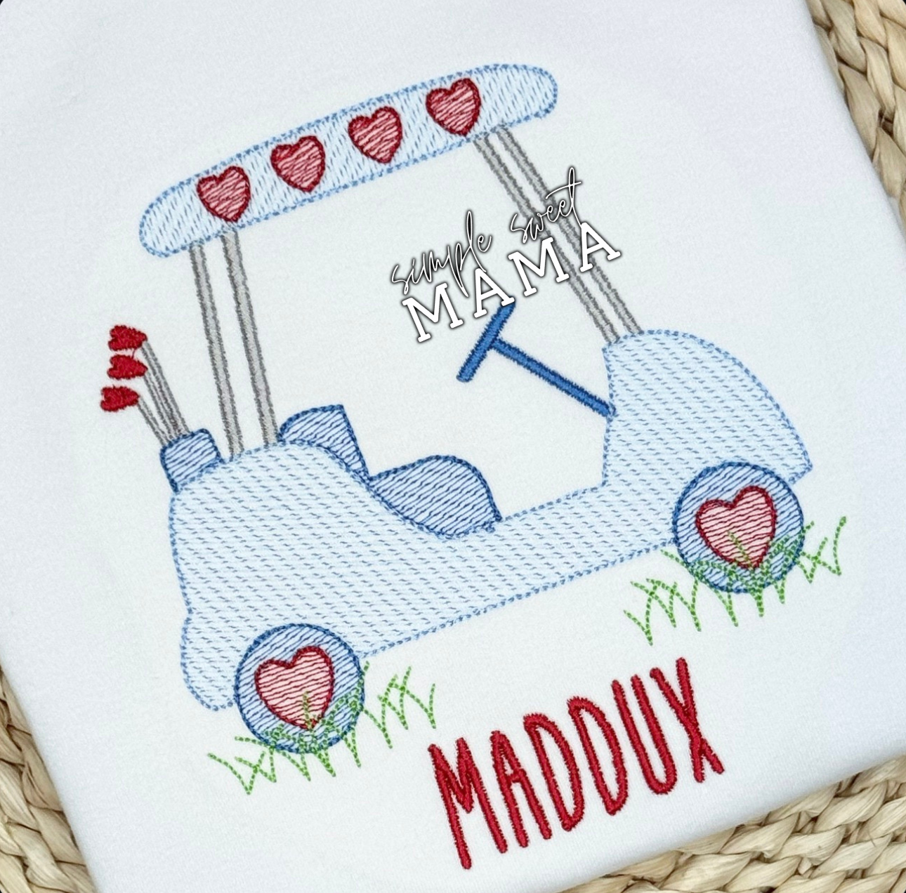 Blue Golf Cart with Hearts