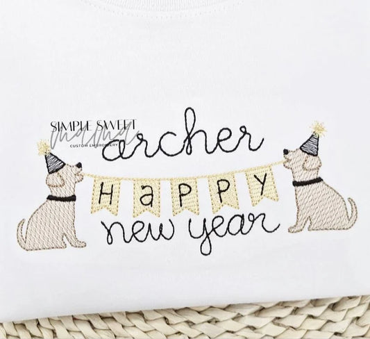 Pups with New Year Banner