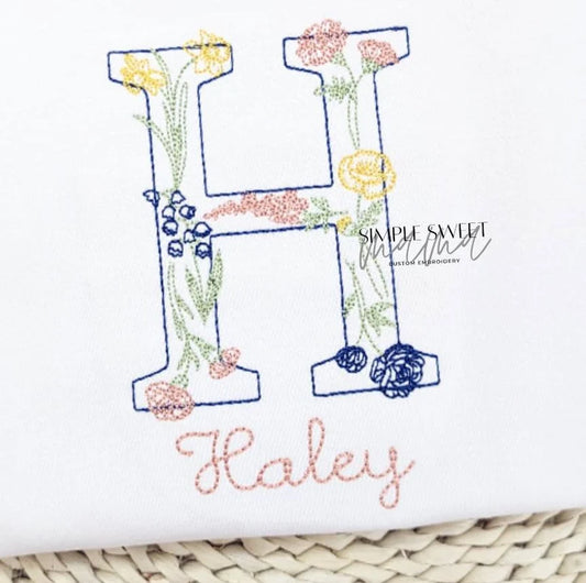 Wildflower Initial - Navy/Peach