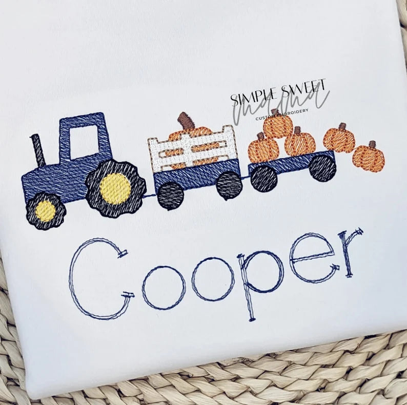 Tractor with Pumpkins - Navy