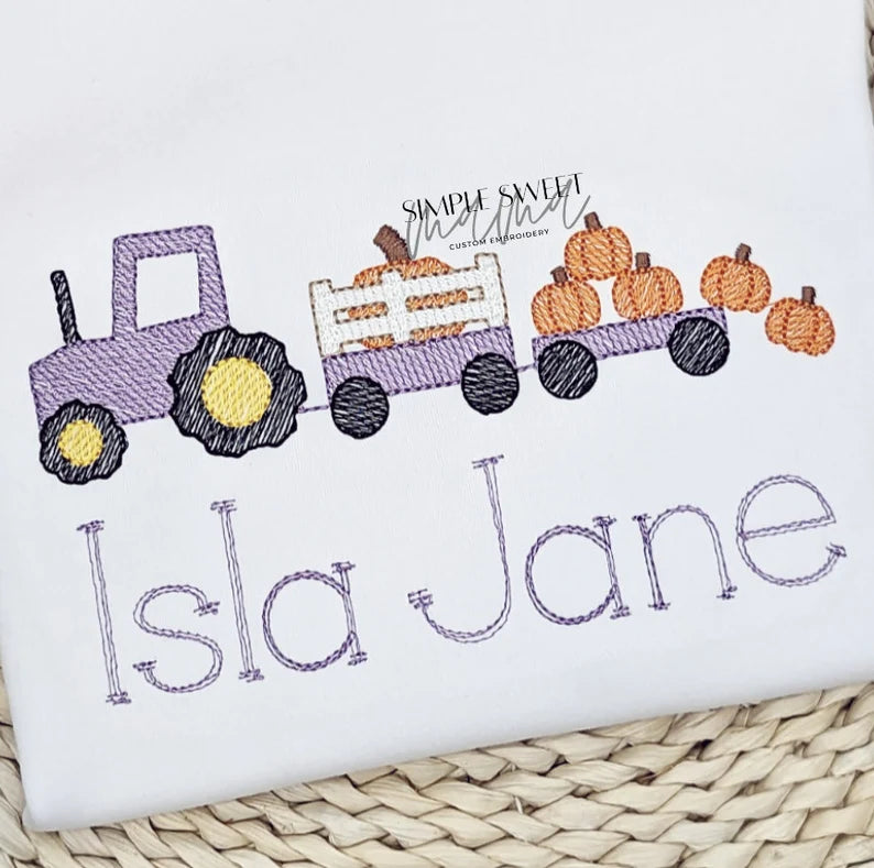 Tractor with Pumpkins - Lavender