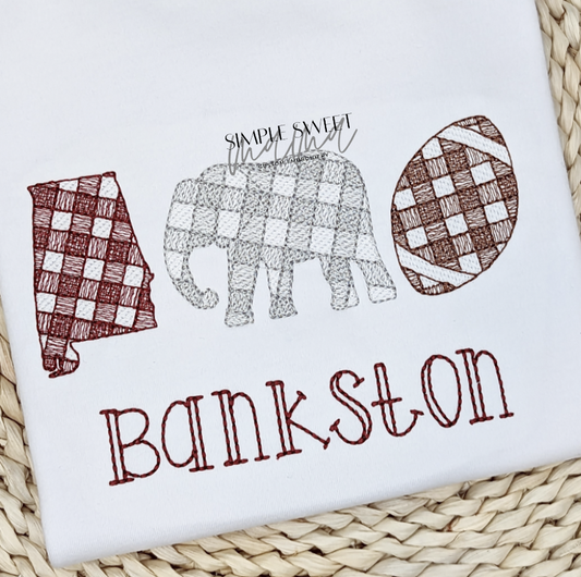 Gingham Alabama Elephant Football Trio