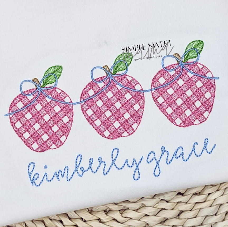 Gingham Apple Trio with Bows - Pink