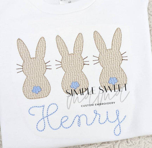 Blue Cottontail Bunny Trio